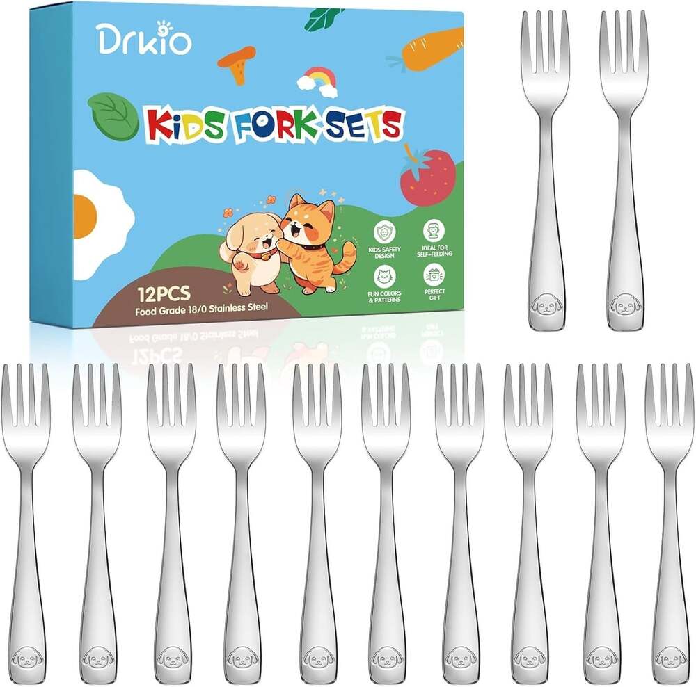 12Pcs Stainless Steel Toddler Forks Set Small Metal Kids Silverware